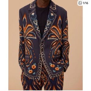 NWT Farm Rio unisex Blue Pineapple Ikat Blazer Size XL 100% Cotton